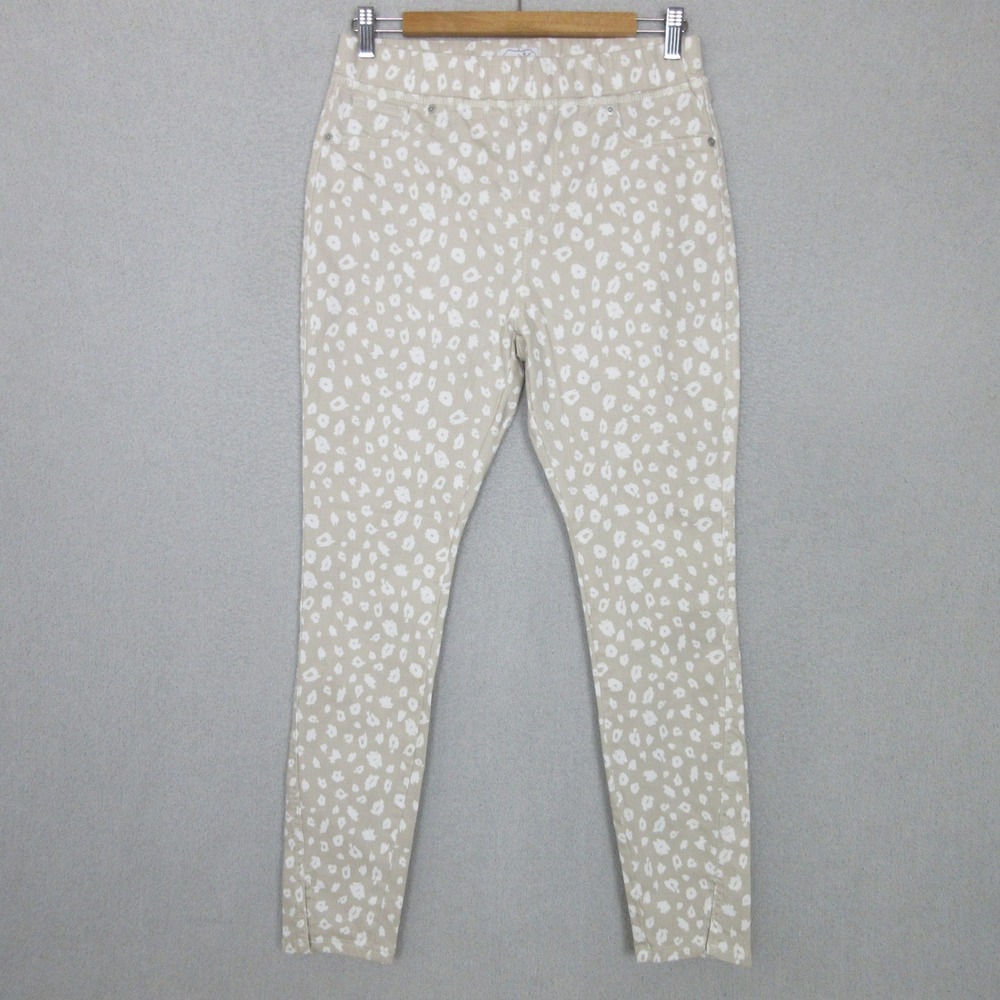 Mud Pie Womens Tan White Leopard Print Pull On Skinny Pants Stretch Size M